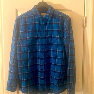 American eagle plaid flannel shirt blue with black and white plaid